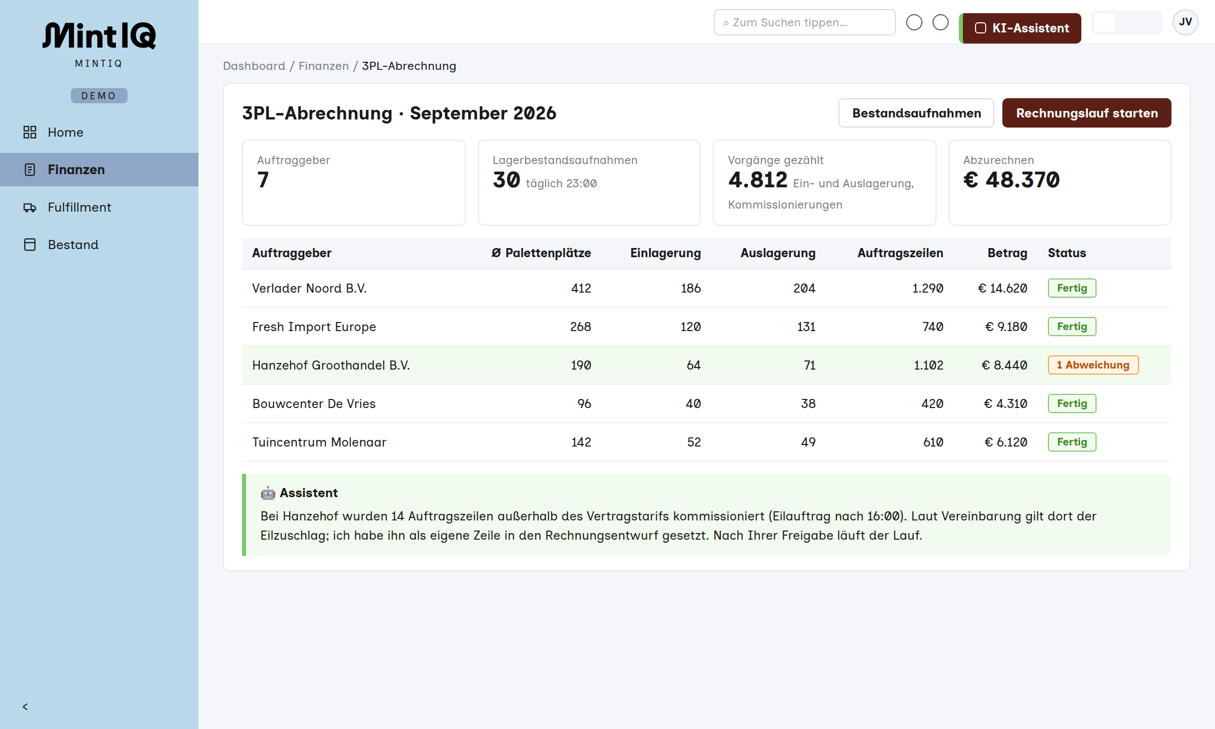 3PL-Abrechnung pro Auftraggeber