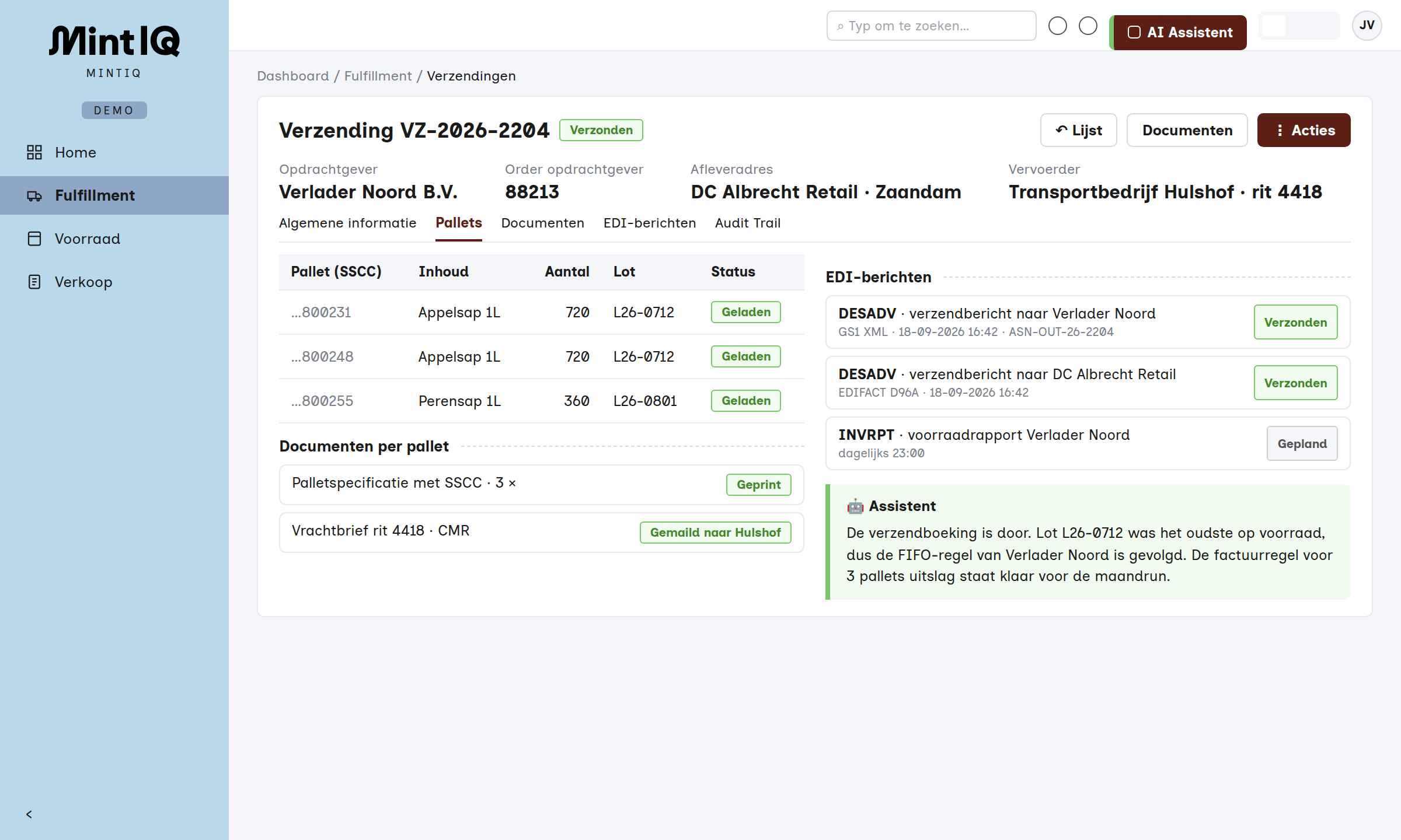 Verzending met pallets, documenten en EDI-berichten