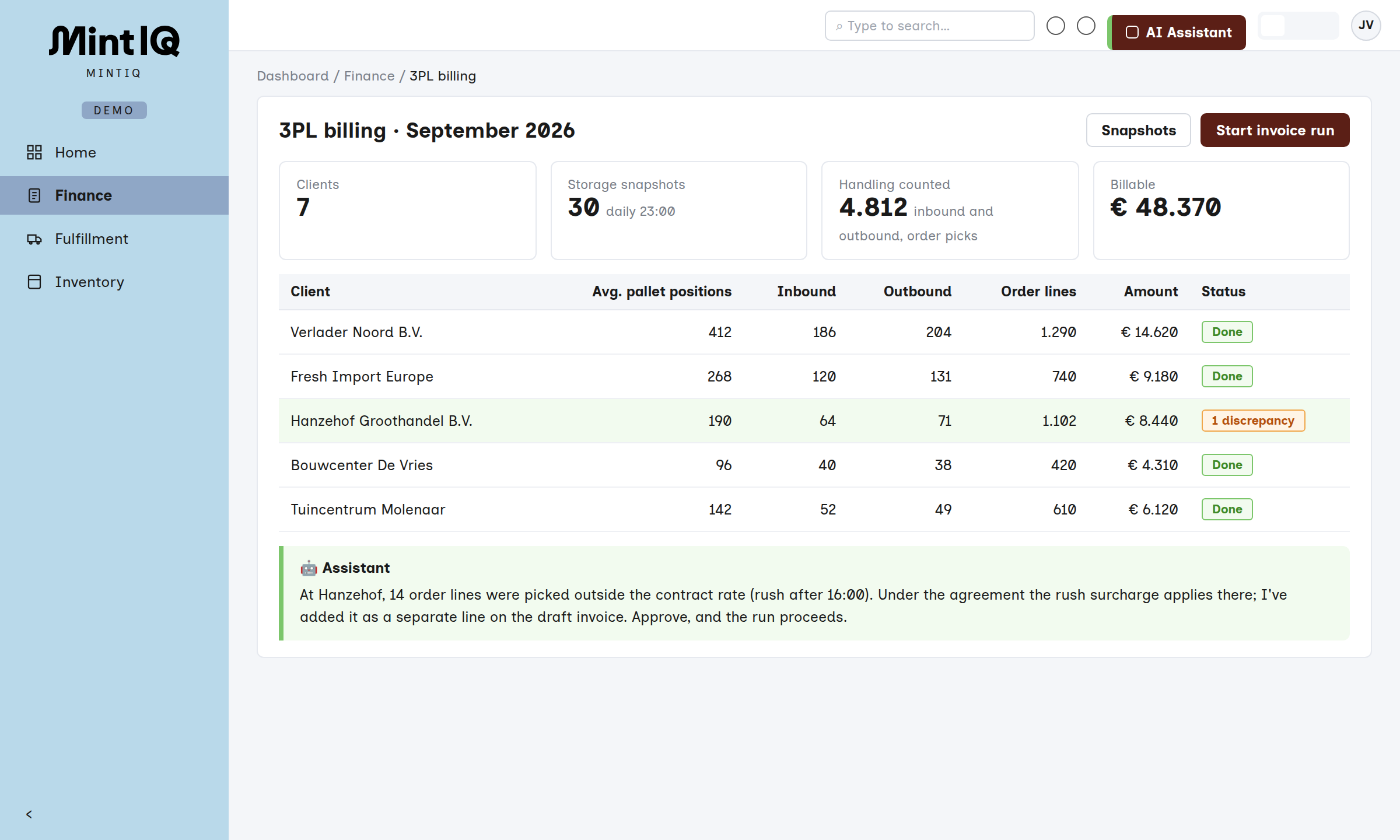 3PL invoicing per client